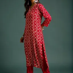 Anouk Women Floral Printed Regular Thread Work Kurta with Trousers image 5