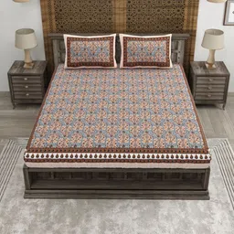CLOTHOLOGY Multicoloured & Orange Ethnic Motifs 180 TC King Bedsheet with 2 Pillow Covers image 2
