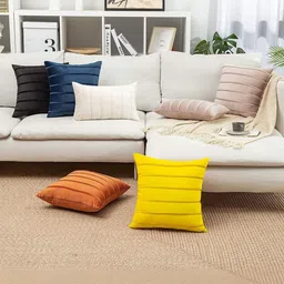Khooti Yellow Set of 2 Striped Square Cushion Covers image 4