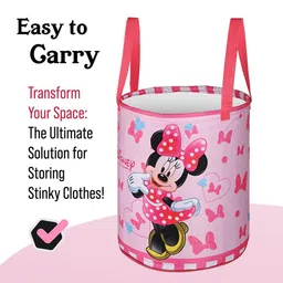 Kuber Industries Pink 3 Pieces Disney Minnie Printed Foldable Laundry Bags 45 L Each image 4