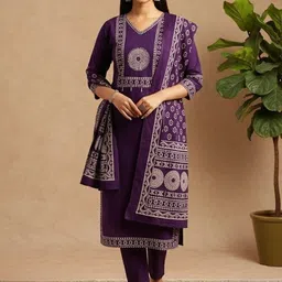 SZN Women Ethnic Motifs Printed Regular Pure Cotton Kurta with Trousers & With Dupatta-picture-13