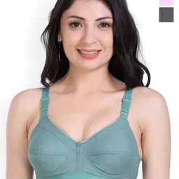 shyam sons flair Shyam Sons Set of FLAIR Black, Pink, Pista Green Seamed Wireless Non Padded Minimizer Bra-picture-23