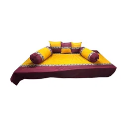 Pink Parrot Pinkparrot 6-Pcs Yellow & Brown Printed Diwan Set-picture-28