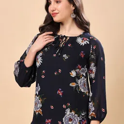 RANGRIWAZ Floral Printed Tie-Up Neck Top image 2