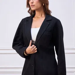 StyleStone Notched Lapel Single-Breasted Denim Blazer image 2