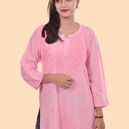 MALABIS Women Dyed Embroidered Rayon Chikankari Kurti-image-3