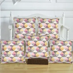 Tesmare Off White & Multicoloured Set of 5 Geometric Velvet Square Cushion Covers image 2