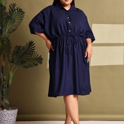 theRebelinme Women Plus Size Shirt Collar Kimono Sleeve A-Line Midi Dress-picture-28