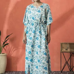 Sangria Floral Printed Pure Cotton Kaftan Ethnic Dress-image-67