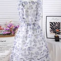 INCLUD Girls Floral Printed Round Neck Fit & Flare Midi Dress image 4