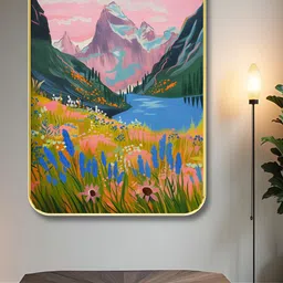 Myntra Elegant Homes Green & Pink Floral And Botanical Printed Wood Mountain Wall Art-image-43