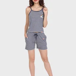 Evolove Women Cotton Slip Set  Striped Night suit-image-6
