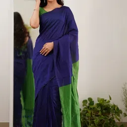 Bengal S Colourblocked Pure Cotton Saree With Stitched Blouse Piece-image-91