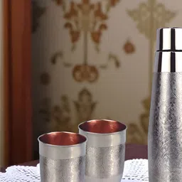 SignoraWare Copper & Silver 3 Pieces Copper Water Bottle & Glasses-900ml image 3