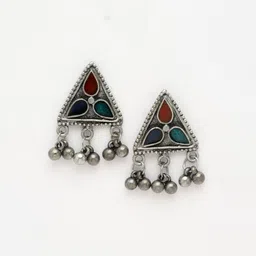 Moedbuille Silver-Plated Stone & Ghungroo-Studded Oxidised Jewellery Set image 5