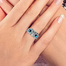 Teeragaj Owl Eye Stone Studded Adjustable Finger Ring-image-90