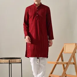 KUNDALI KAKSHAY Men Regular Thread Work Kurta with Pyjamas-picture-30