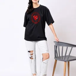 TQH Women Pack of 2 Typography Printed Round Neck Oversized T-shirts image 3