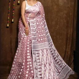 RIDDHIMAN FASHION Ethnic Motifs Woven Design Pure Cotton Jamdani Saree-picture-28