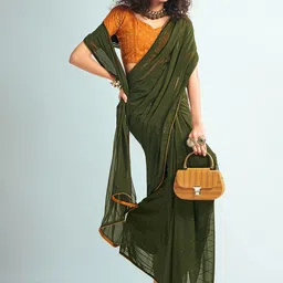 HERE&NOW Women Striped Embellished Sequinned Pure Georgette Saree image 3