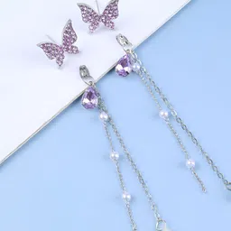 Nellist Silver-Plated Artificial Stones Studded & Beaded Butterfly Shaped Drop Earrings-picture-27