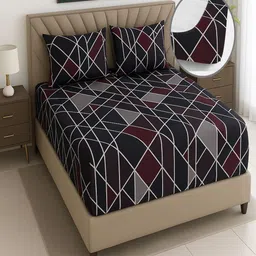 Threadwear Grey Geometric Printed 400 TC Cotton Queen Bedsheet Set 2.55 m x 2.30 m-picture-19