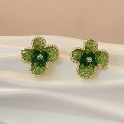 FIMBUL Set Of 2 Gold-Plated Rhinestone Studded Floral Shaped Studs image 2