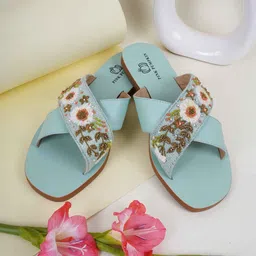 PINK PUMPKIN Women Embellished Ethnic Open Toe Flats with Embroidered image 3