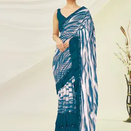 Flip The Style Tie And Dye Ruffle Pure Georgette Saree With Embellished Border-image-57