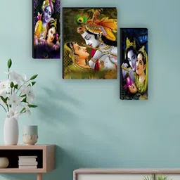 SAF Black & Pink 3 Pieces Radha Krishna Printed Wooden Wall Art-picture-13