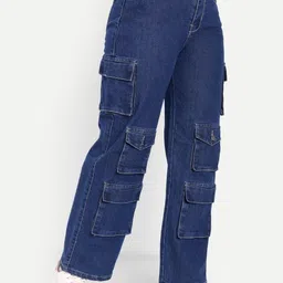 MERCEL Women Wide Leg Mid-Rise Stretchable Cargo Styles Jeans-picture-16
