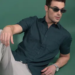 Crimsoune Club Men Classic Fit Textured Spread Collar Cotton Casual Shirt-picture-35