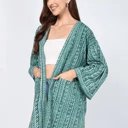 YURAA THE LABEL Floral Printed Cotton Longline Shrug image 4