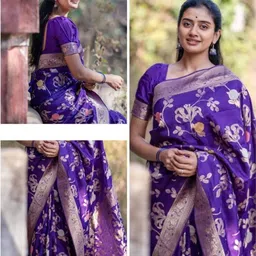 Aaishvyapparels Floral Zari Silk Blend Handloom Banarasi Saree image 2
