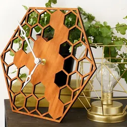 QEZNEF Brown Solid Geometric Traditional Wall Clock image 3