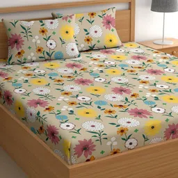 CHHAVI INDIA Grey & Yellow Floral 210 TC Bedsheet Set 2.50 m X 2.25 m-image-37