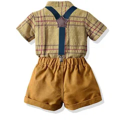 JC SPARKLE Boys Checked Short Sleeves Shirt With Shorts & Suspenders image 5