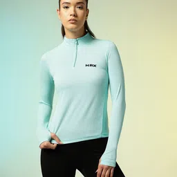 HRX by Hrithik Roshan Textured Mock Collar Running T-shirt image 2