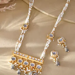 DASTOOR Gold Plated Stone Studded & Beaded Jewellery Set-picture-43