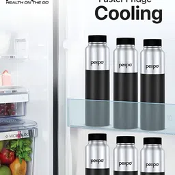 Pexpo Silver-Toned & Black Single Stainless Steel Single Wall Vacuum Water Bottle image 3