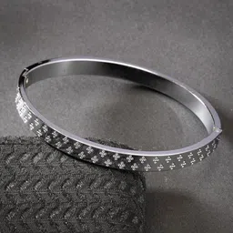 NVR Men Silver-Plated Stainless Steel Kada Bracelet-image-9