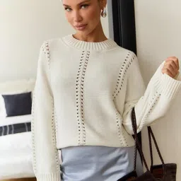 StyleCast Women Self Design Round Neck Long Sleeve Pullover Sweater-picture-24