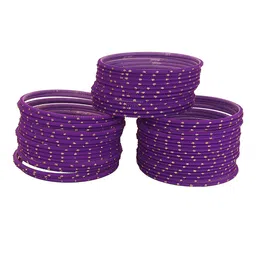 ZULKA Set of 48 Traditional Plain Metal with Polka Dots Bangles-picture-14
