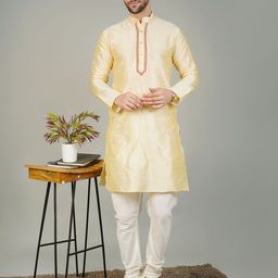 Wintage Ethnic Motifs Embroidered Thread Work Mandarin Collar Straight Kurta With Pyjamas-picture-45