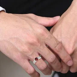 LeCalla Men 925 Sterling Silver Rhodium Plated Cubic Garnet Stone-Studded Finger Ring image 4