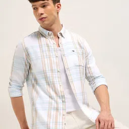 THE BEAR HOUSE Men Slim Fit Checked Button-Down Collar Pure Cotton Casual Shirt-picture-40