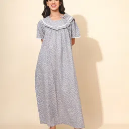 YELLOW BLOOM Women Floral Printed Pure Cotton Maxi Nightdress-image-5