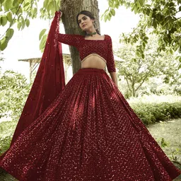 Warthy Ent Embroidered Sequinned Semi-Stitched Lehenga & Unstitched Blouse With Dupatta-picture-25