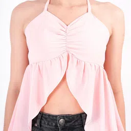 clobug Tie-Up Neck Georgette Crop Top image 2