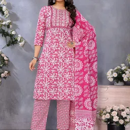 Rangita Women Floral Printed Regular Pure Cotton Kurta &Trousers With Dupatta-image-32